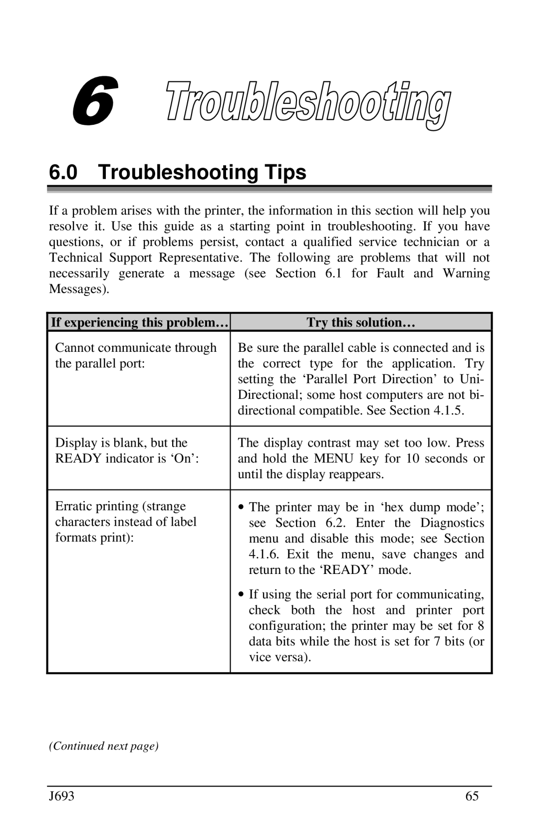 Pitney Bowes J693 manual Troubleshooting Tips, If experiencing this problem…, Try this solution… 