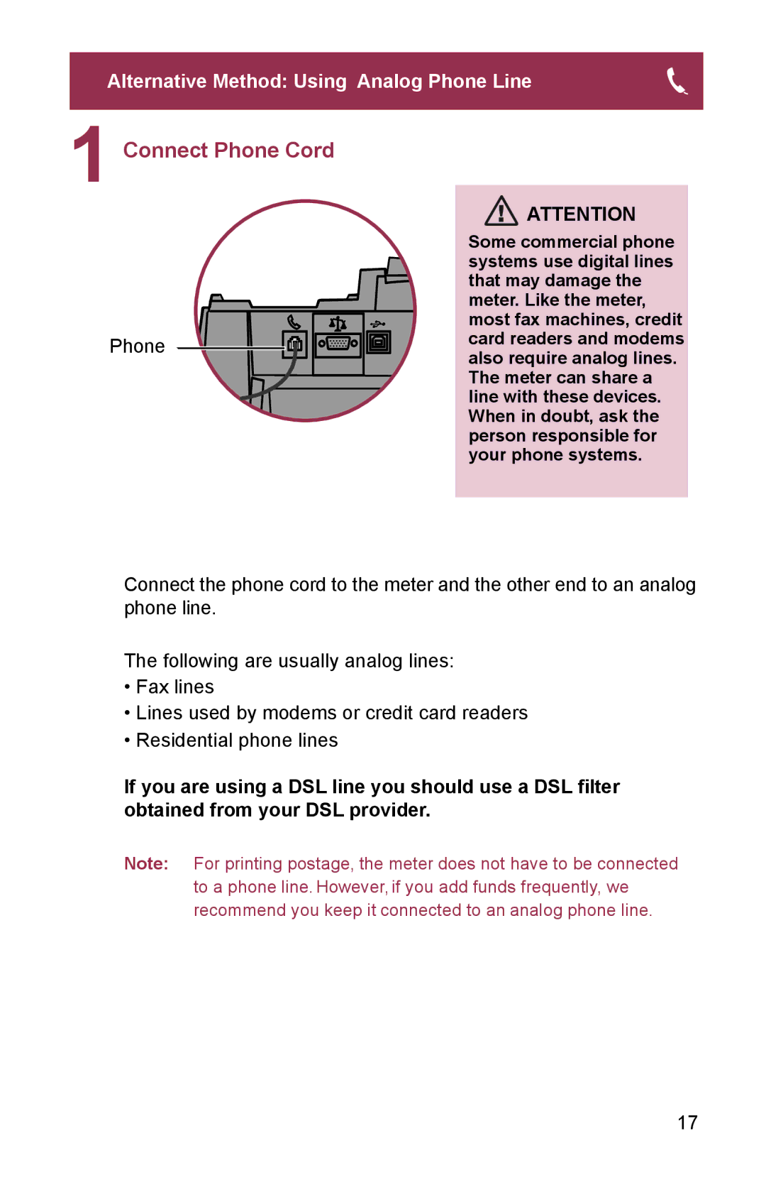 Pitney Bowes K700. K7M0 manual Connect Phone Cord 