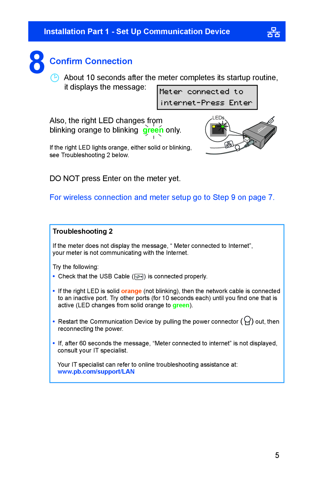 Pitney Bowes K700. K7M0 manual Installation Part 1 Set Up Communication Device 