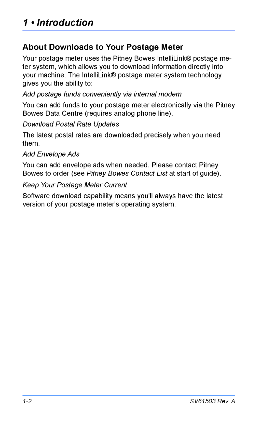 Pitney Bowes K700 manual Introduction, About Downloads to Your Postage Meter 