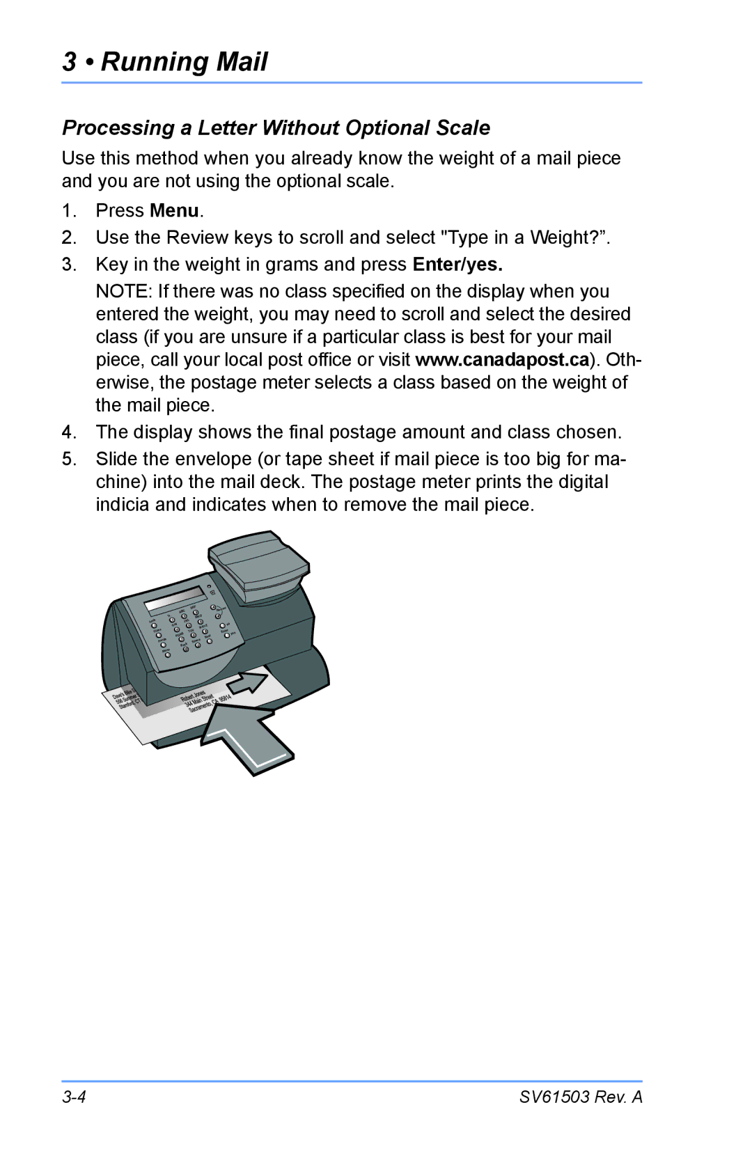 Pitney Bowes K700 manual Processing a Letter Without Optional Scale 