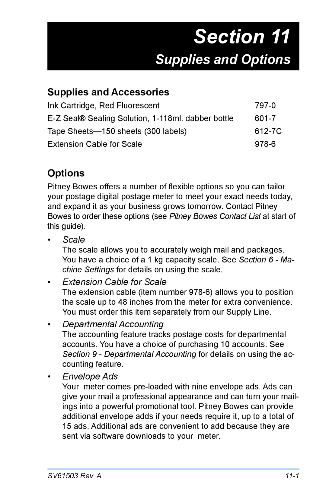 Pitney Bowes K700 manual Supplies and Options, Supplies and Accessories 