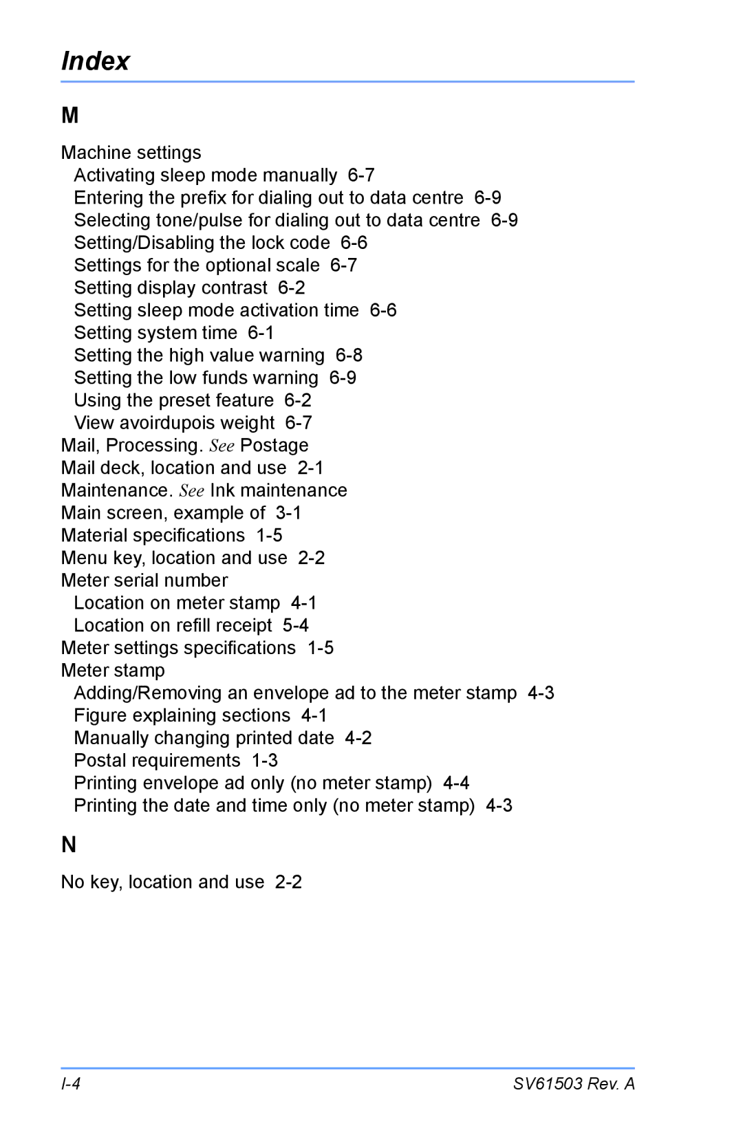 Pitney Bowes K700 manual Index 