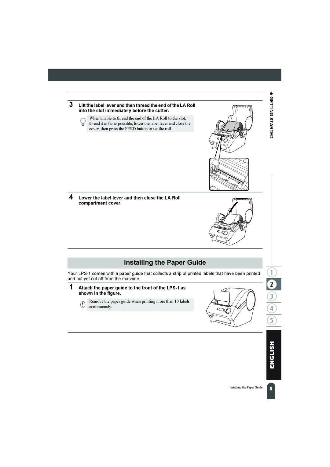 Pitney Bowes LPS-1 manual Installing the Paper Guide 