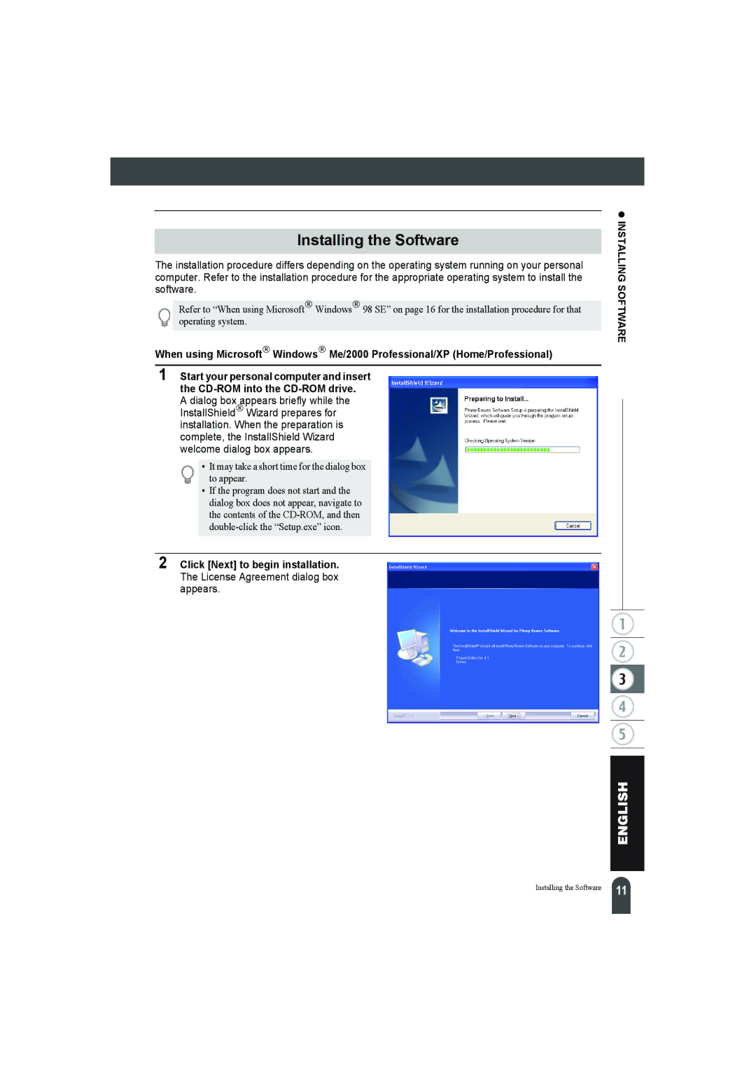 Pitney Bowes LPS-1 manual Installing the Software, It may take a short time for the dialog box to appear 