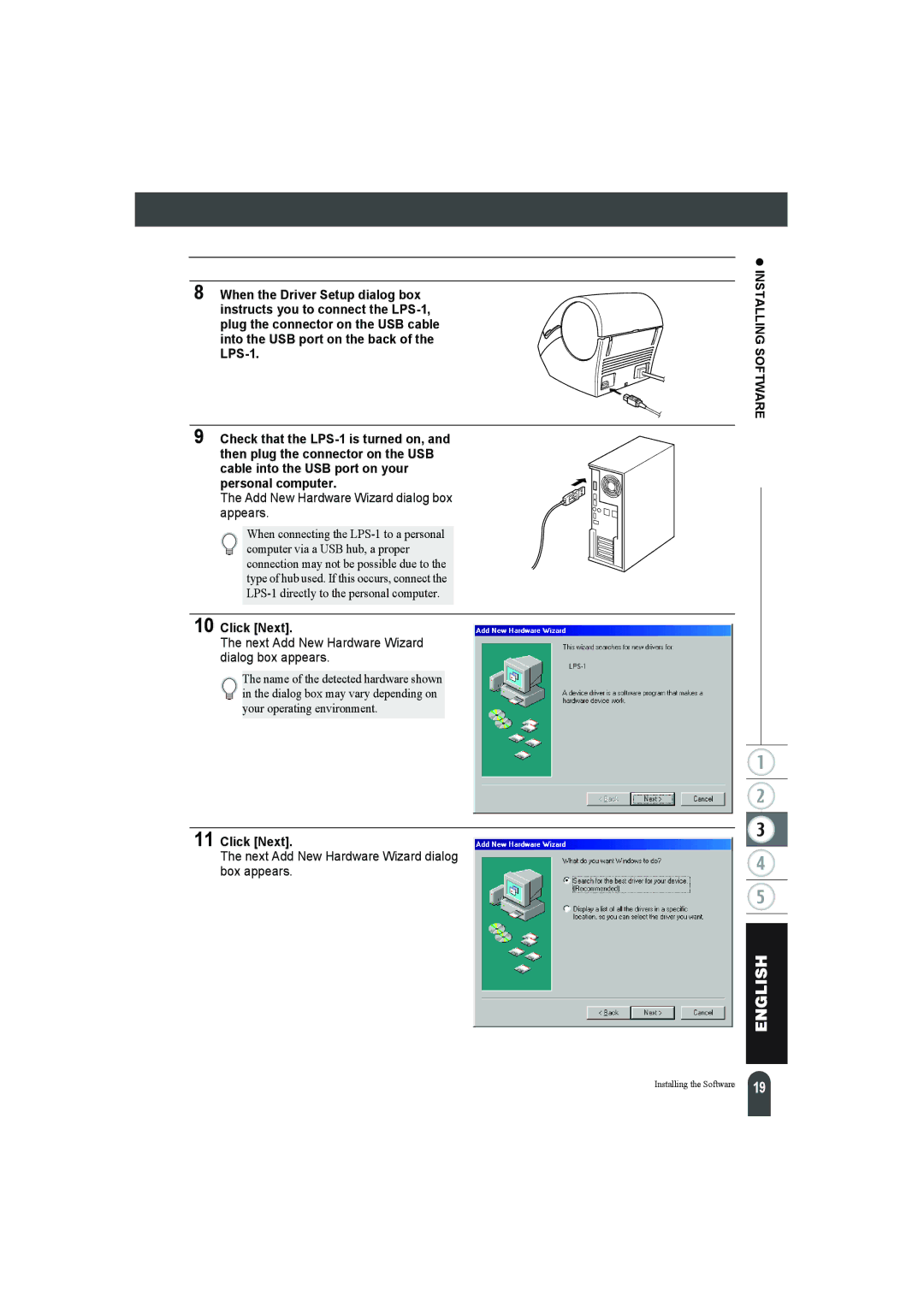 Pitney Bowes LPS-1 manual Click Next, Next Add New Hardware Wizard dialog box appears 