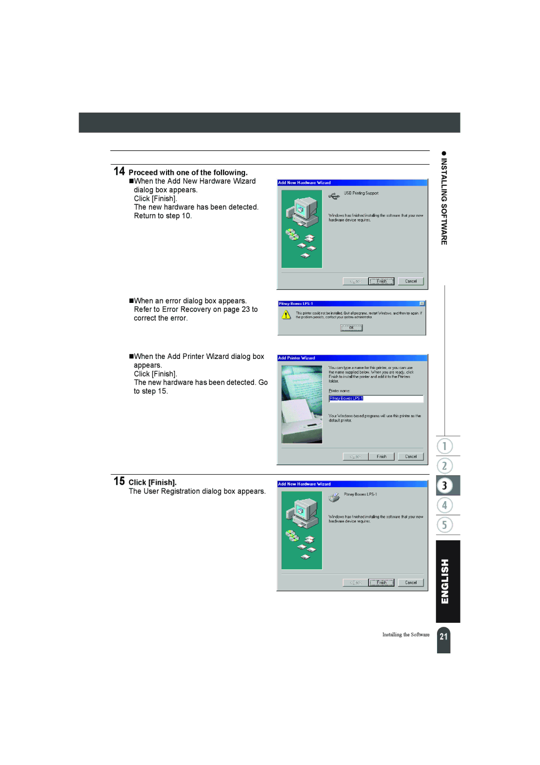 Pitney Bowes LPS-1 manual Click Finish, User Registration dialog box appears 