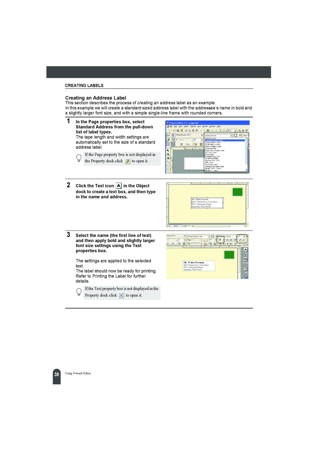 Pitney Bowes LPS-1 manual Creating an Address Label 