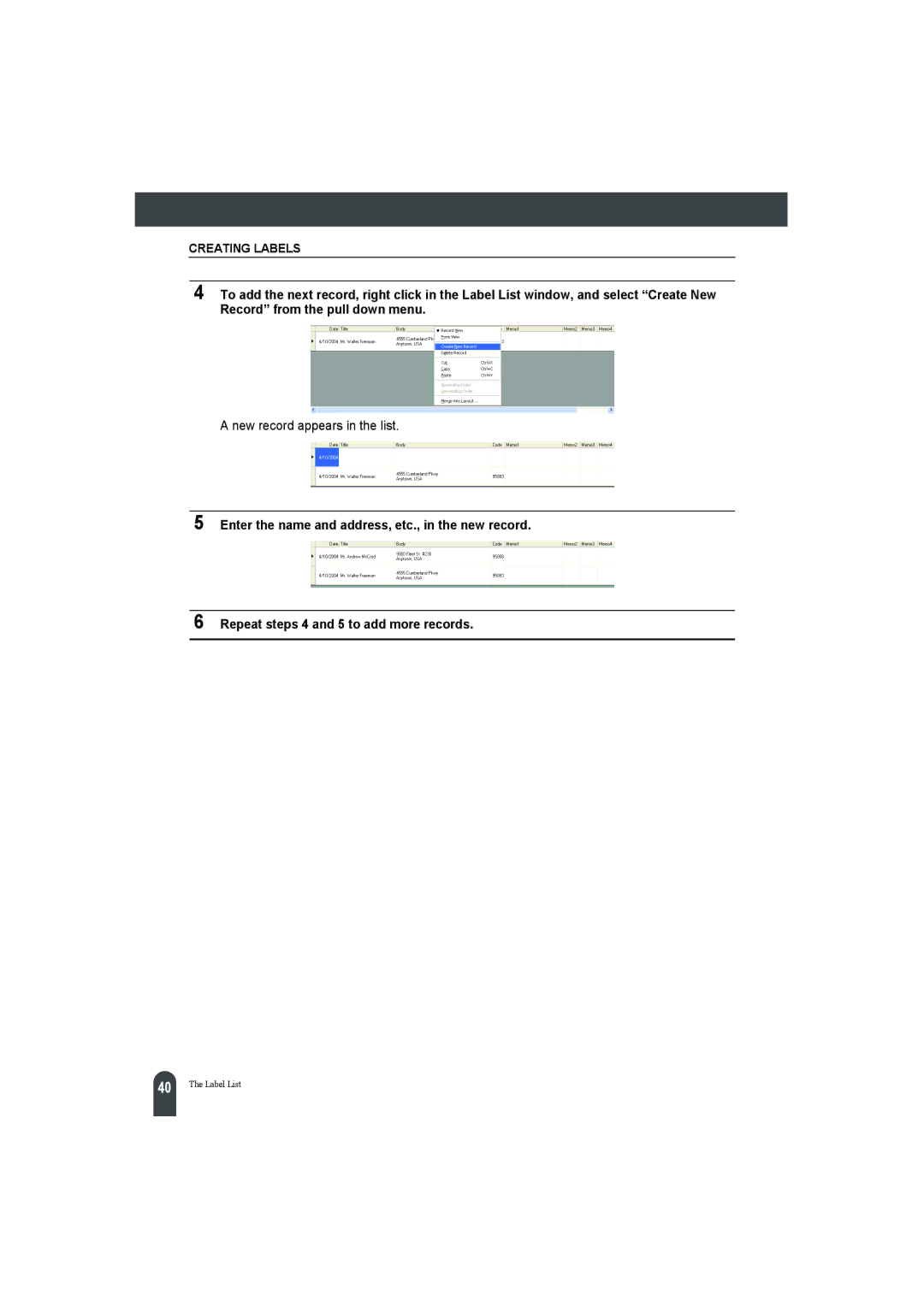 Pitney Bowes LPS-1 manual New record appears in the list 