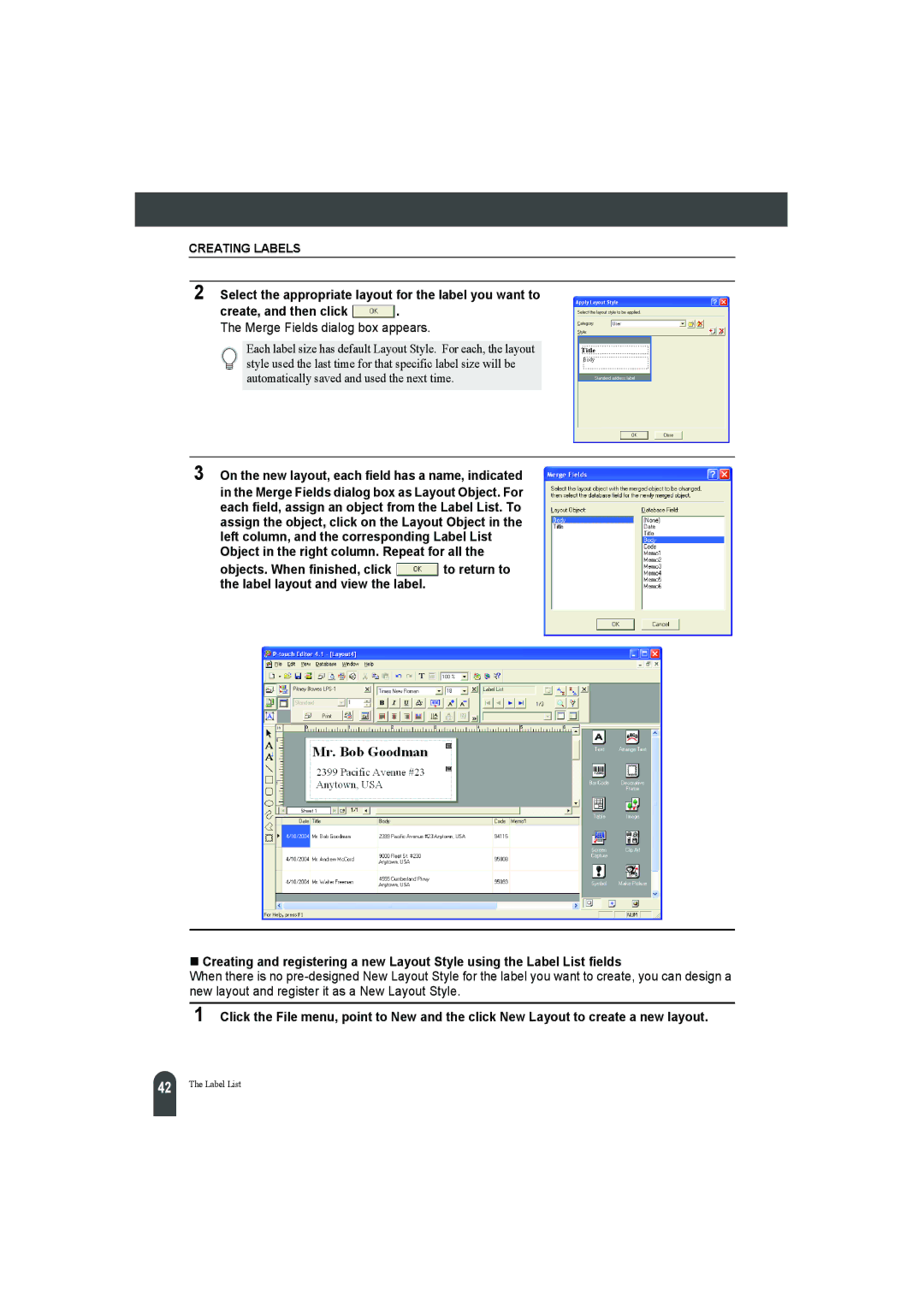 Pitney Bowes LPS-1 manual Merge Fields dialog box appears 