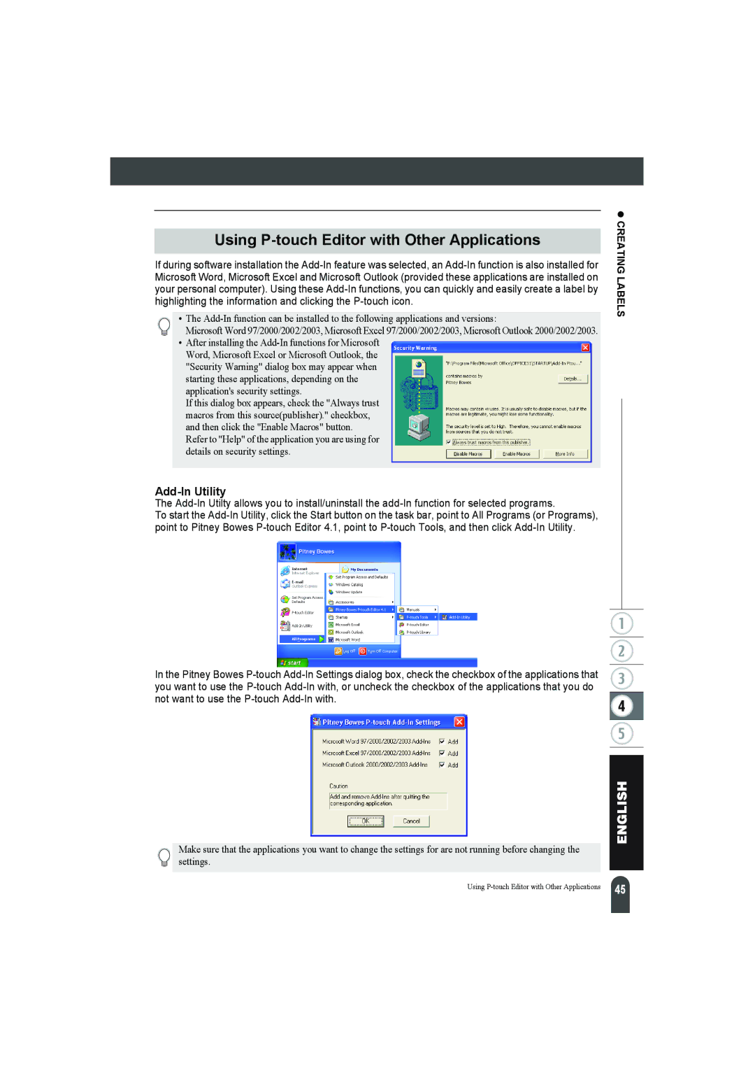 Pitney Bowes LPS-1 manual Using P-touch Editor with Other Applications, Add-In Utility 