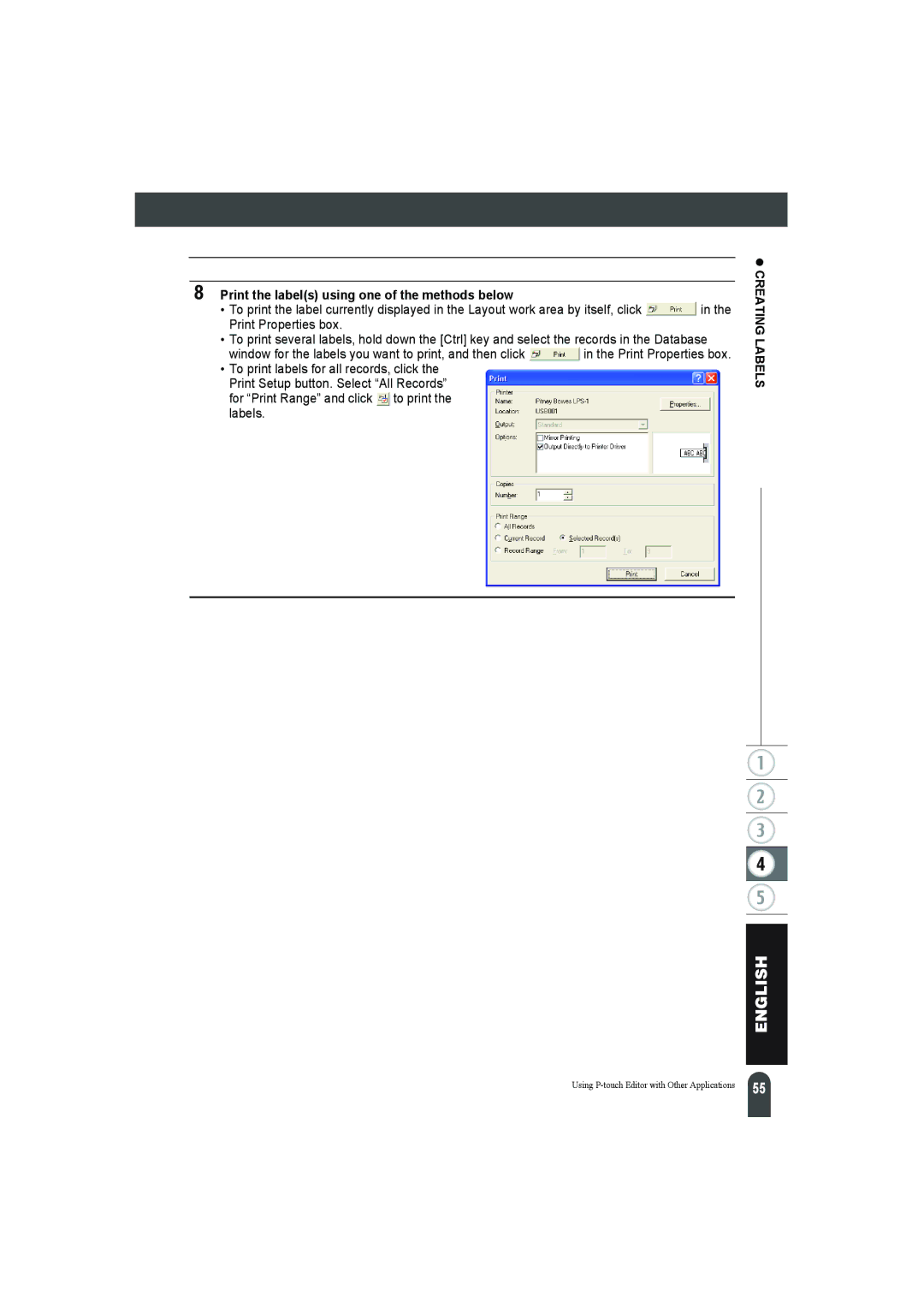 Pitney Bowes LPS-1 manual Print the labels using one of the methods below 