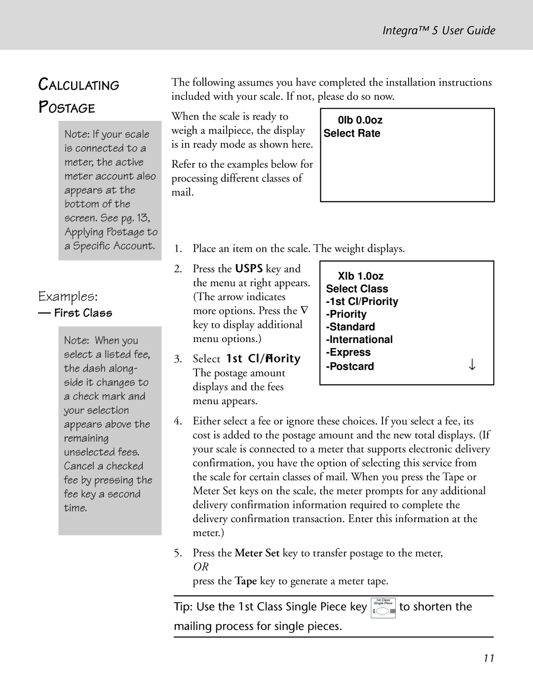 Pitney Bowes N500 manual Calculating, Postage, First Class 