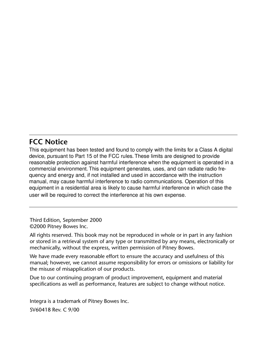 Pitney Bowes N500 manual FCC Notice 