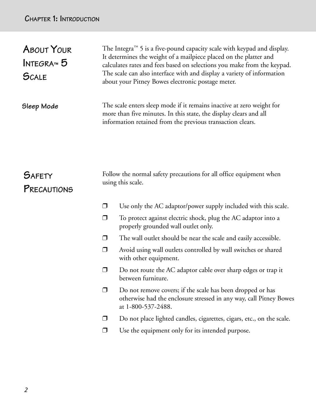 Pitney Bowes N500 manual About Your Integra Scale, Safety Precautions, Sleep Mode 