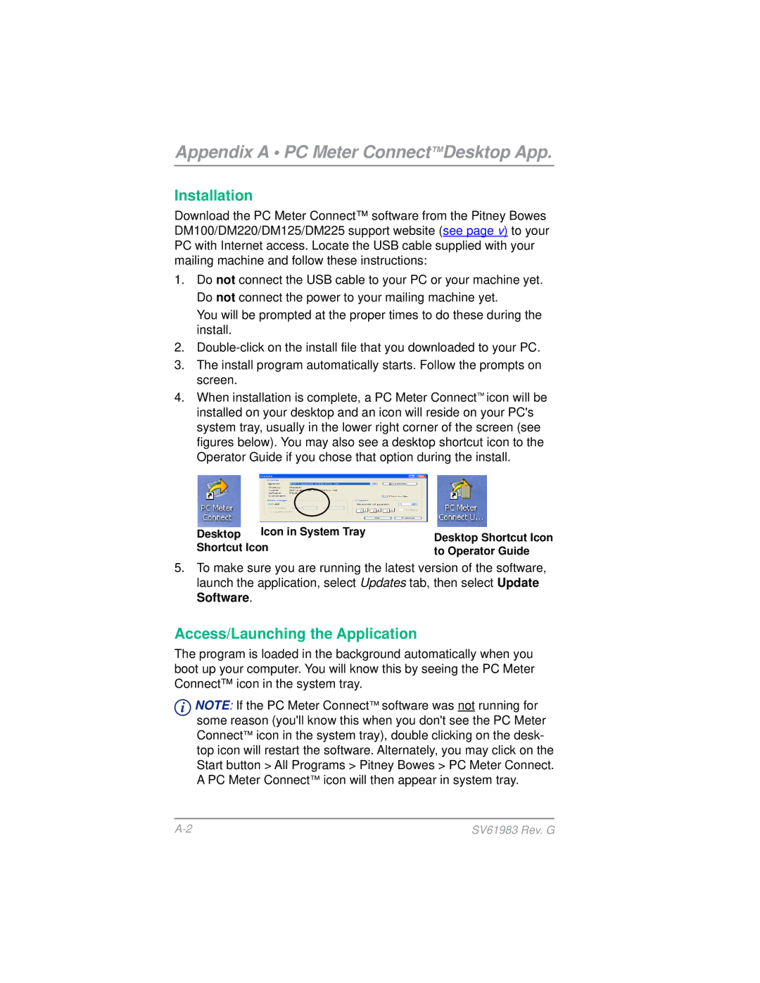 Pitney Bowes SV61983 manual Appendix a PC Meter ConnectDesktop App, Installation 