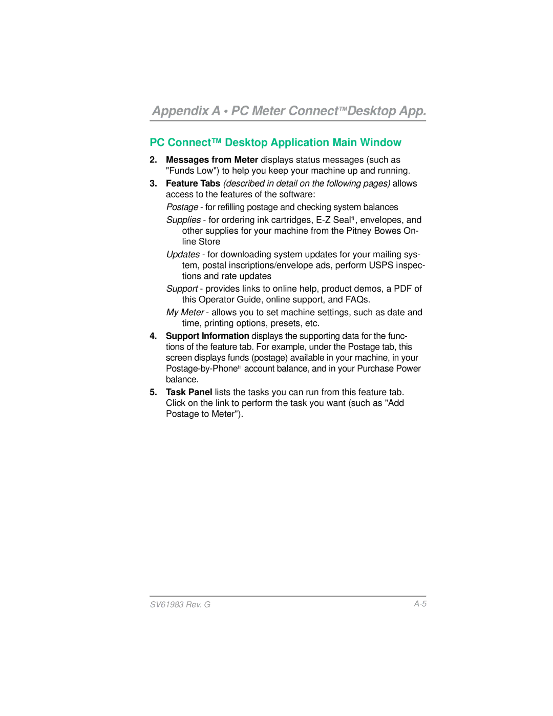 Pitney Bowes SV61983 manual Appendix a PC Meter ConnectDesktop App 