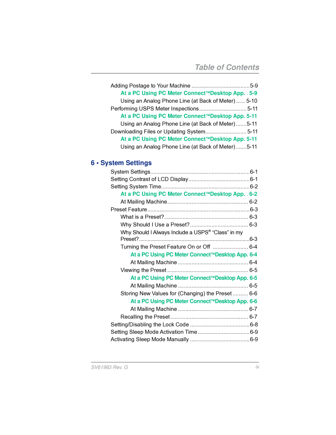 Pitney Bowes SV61983 manual System Settings, At Mailing Machine Recalling the Preset 