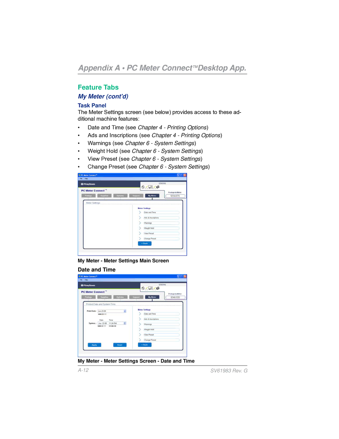 Pitney Bowes SV61983 manual My Meter contd, Date and Time 