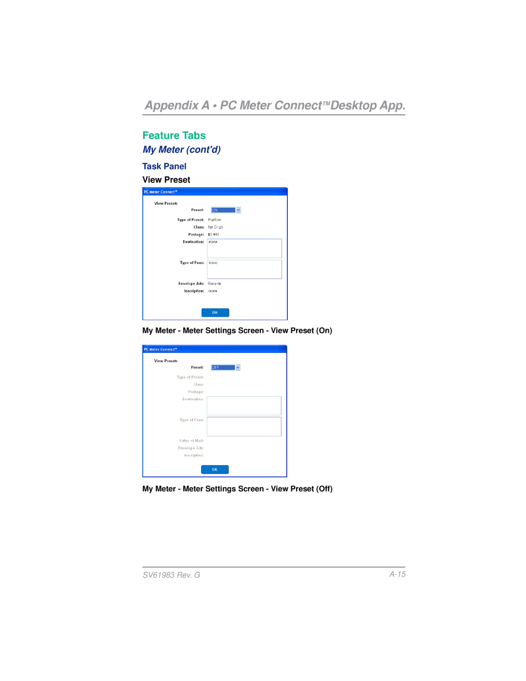 Pitney Bowes SV61983 manual View Preset 