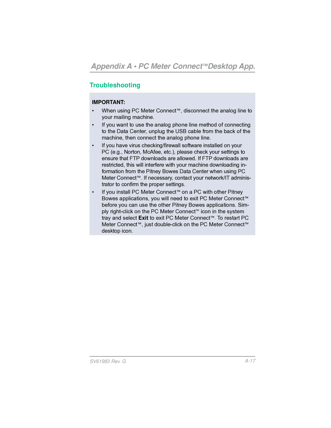 Pitney Bowes SV61983 manual Troubleshooting 