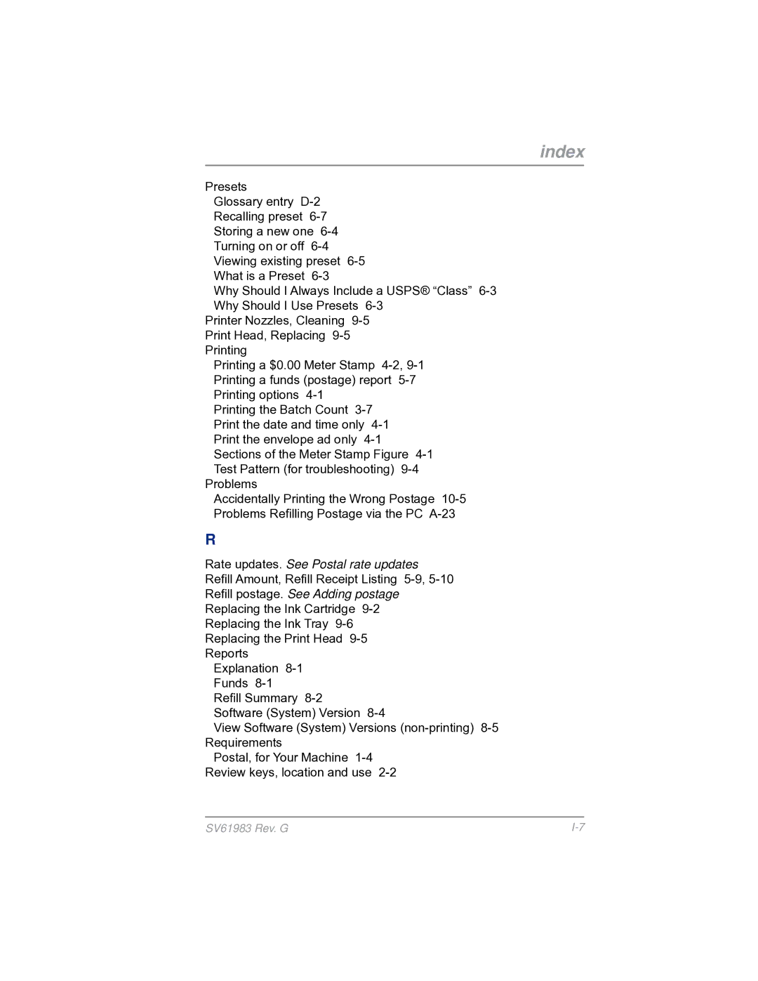 Pitney Bowes SV61983 manual Rate updates. See Postal rate updates 