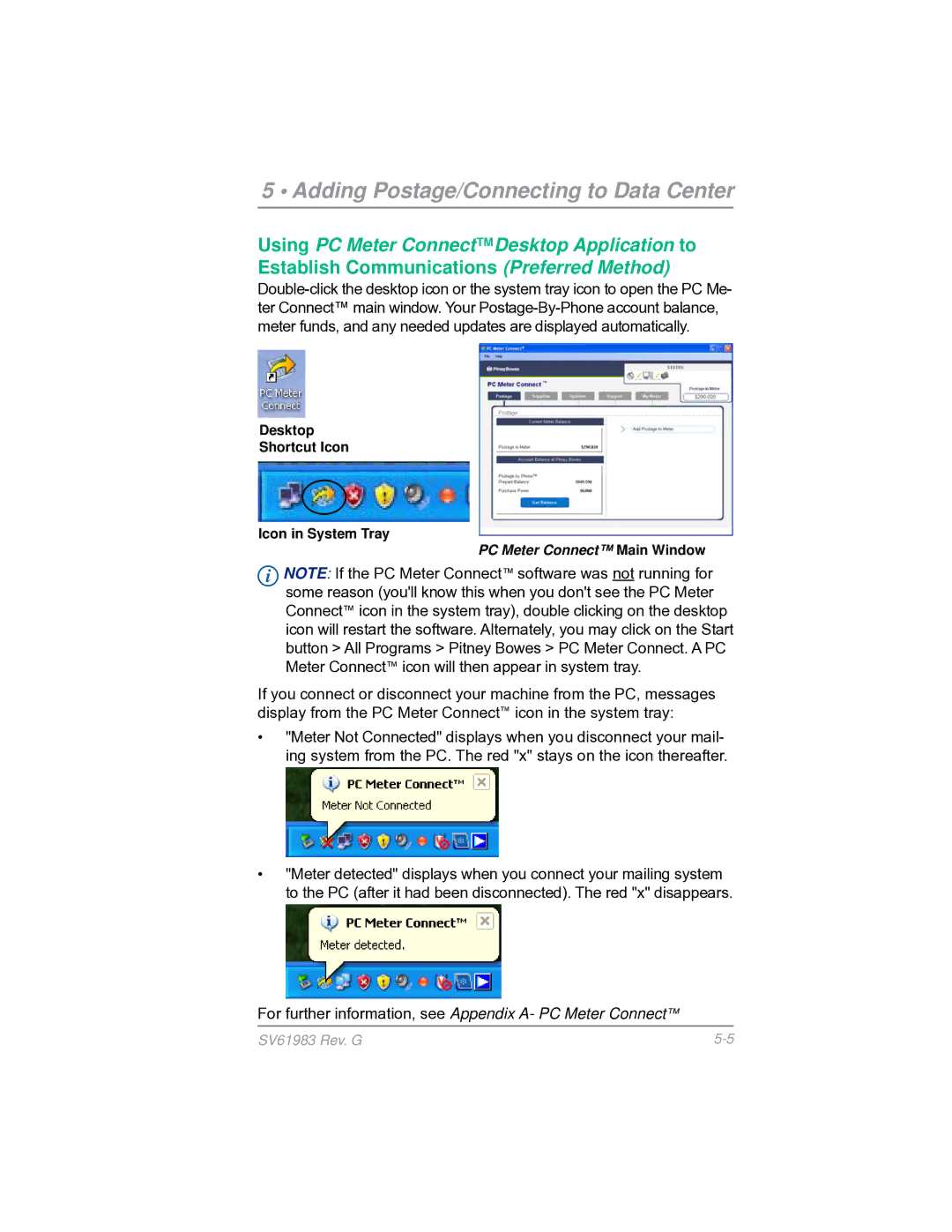 Pitney Bowes SV61983 manual PC Meter Connect Main Window 