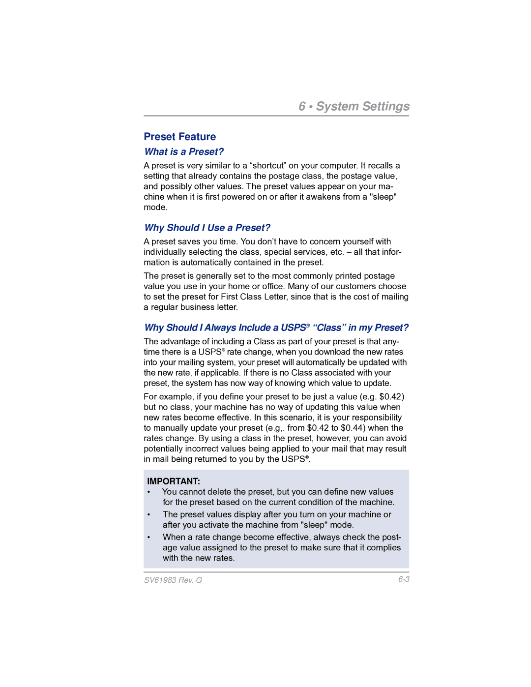 Pitney Bowes SV61983 manual Preset Feature, What is a Preset?, Why Should I Use a Preset? 