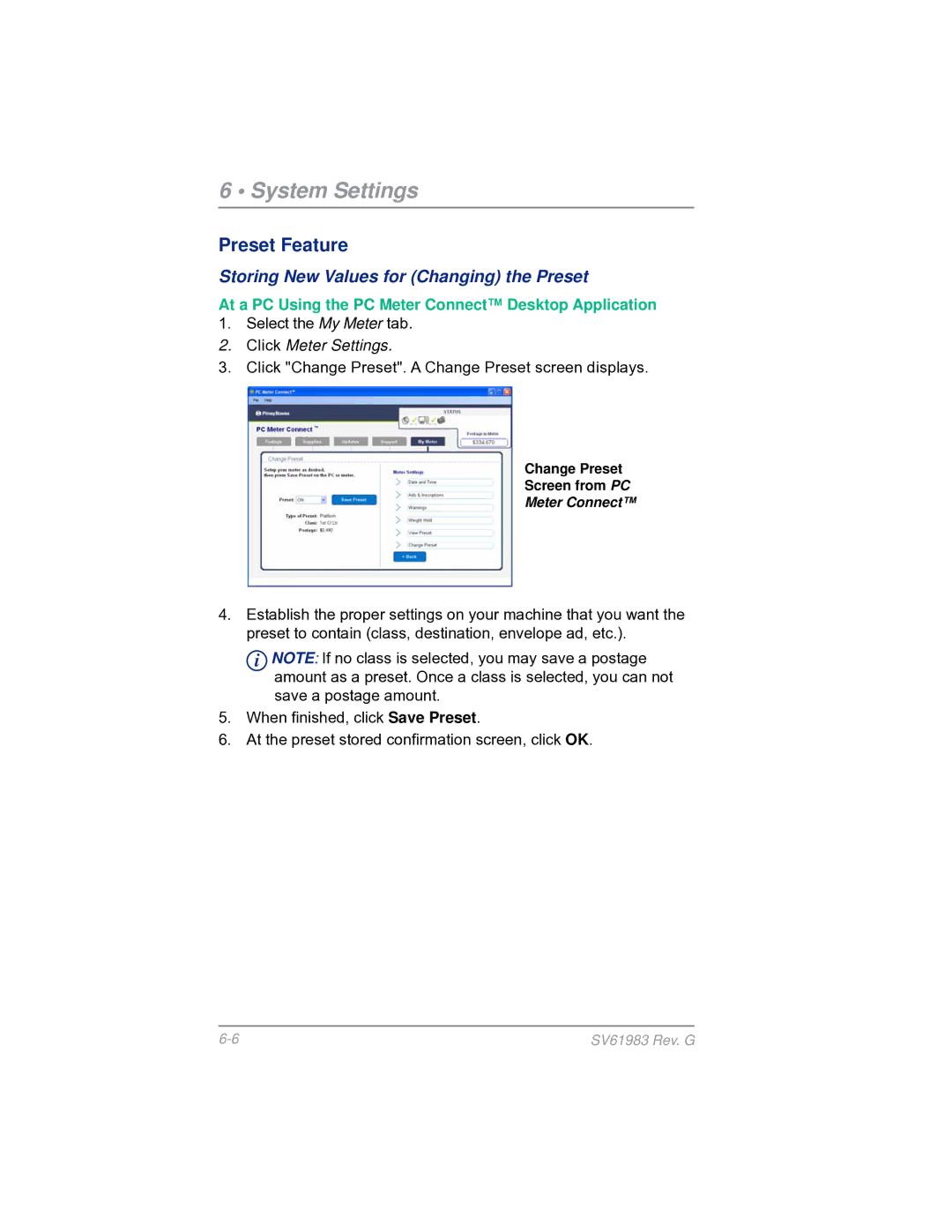 Pitney Bowes SV61983 manual Storing New Values for Changing the Preset 