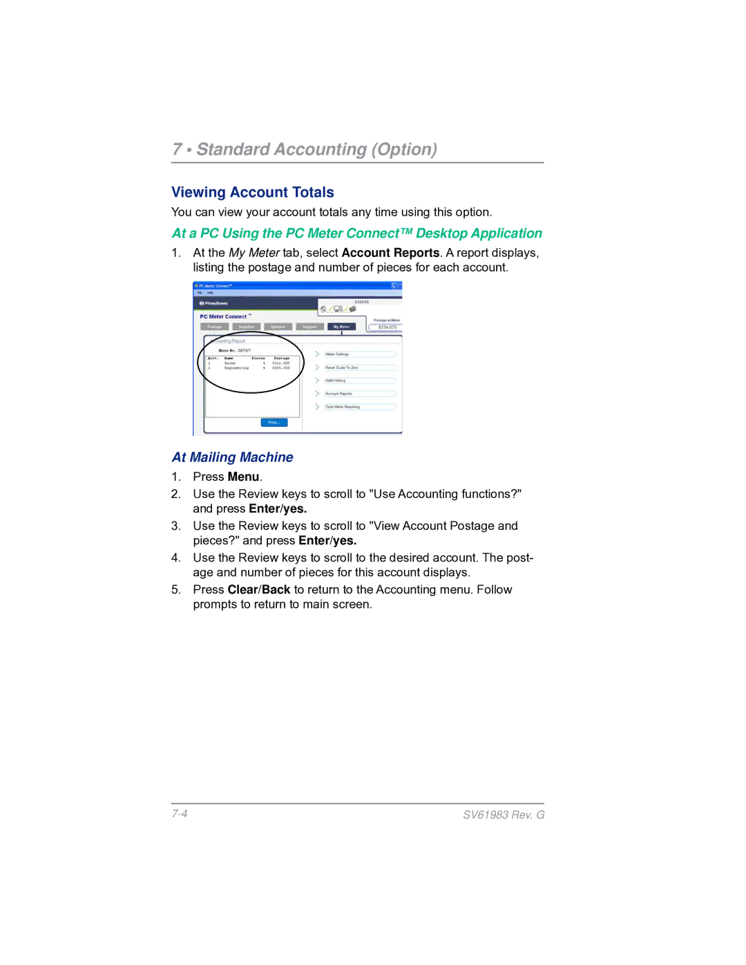 Pitney Bowes SV61983 manual Viewing Account Totals, At Mailing Machine 