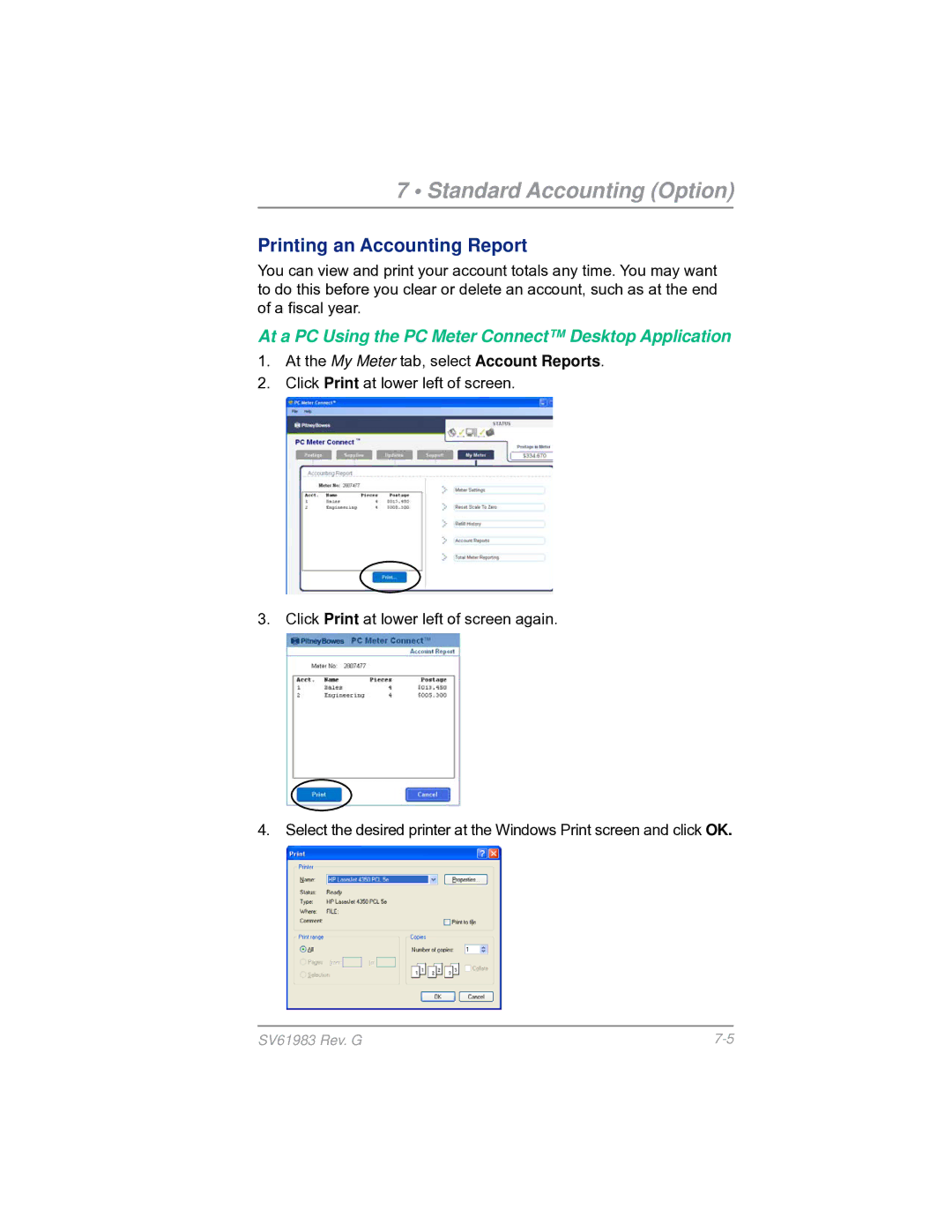 Pitney Bowes SV61983 manual Printing an Accounting Report 