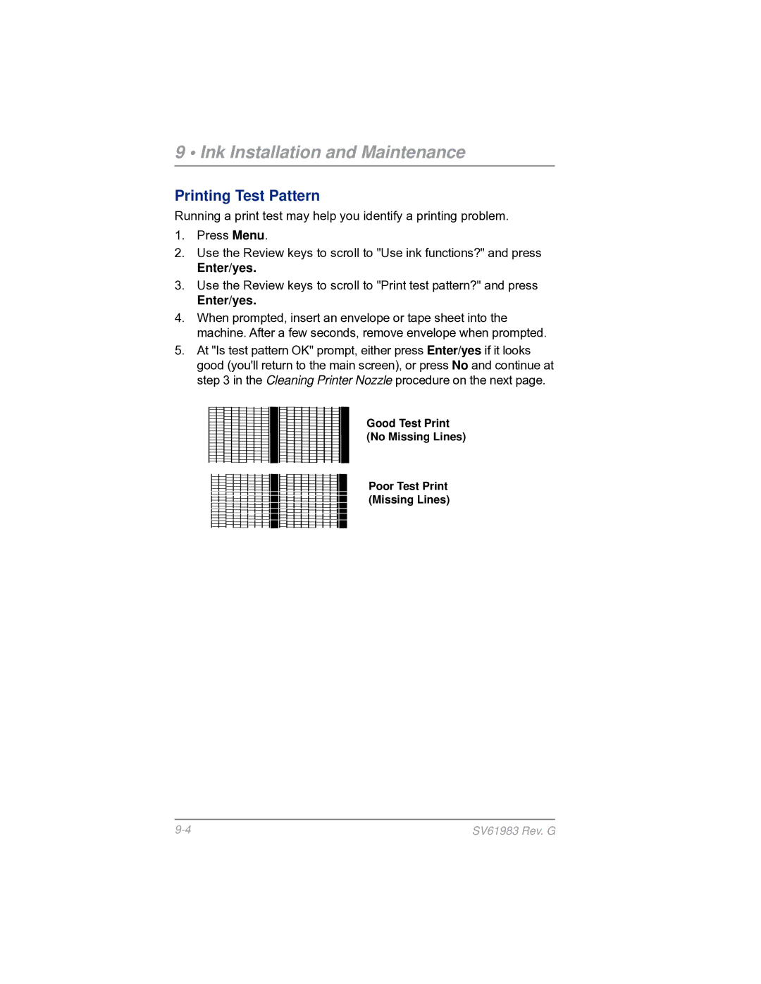 Pitney Bowes SV61983 manual Printing Test Pattern 