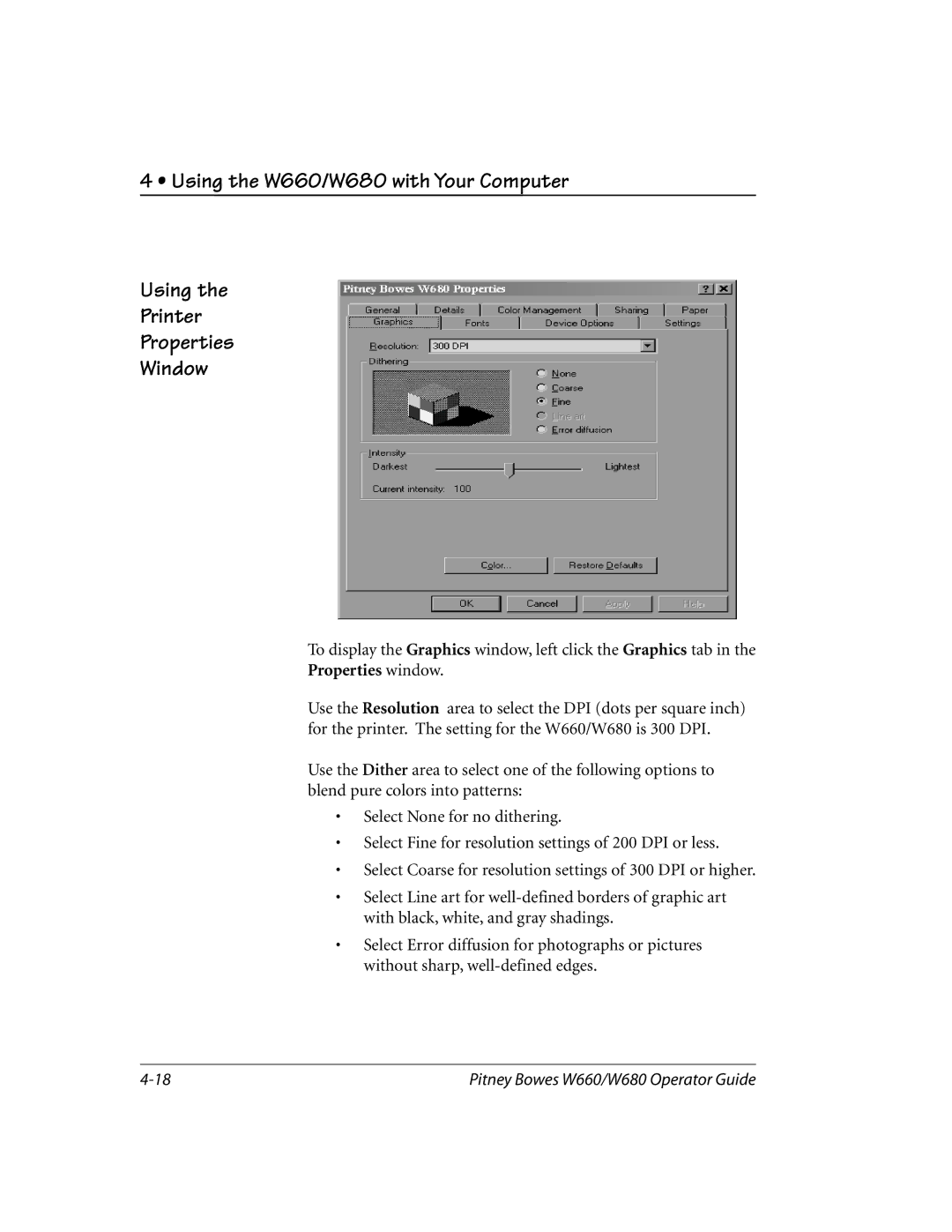 Pitney Bowes W660, W680 manual To display the Graphics window, left click the Graphics tab 