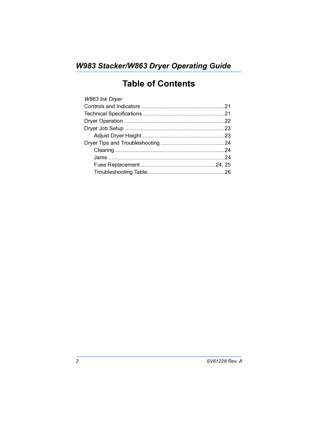 Pitney Bowes W863, W983 manual Table of Contents 