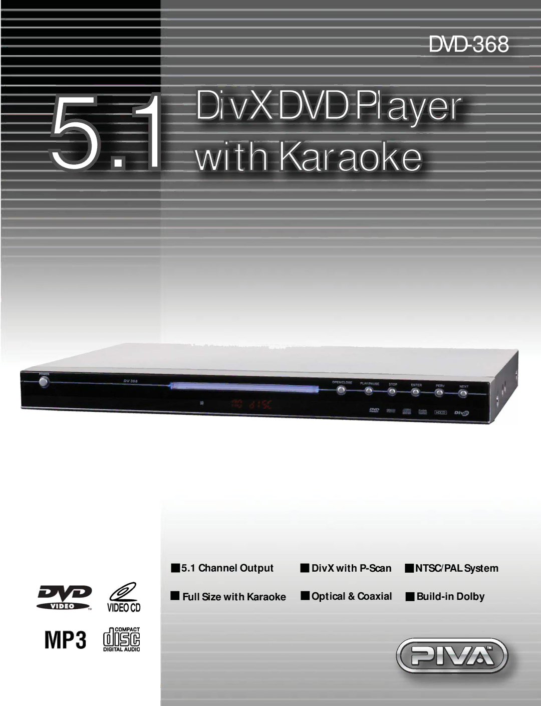 PIVA DVD-368 manual DivX DVD Player with Karaoke 