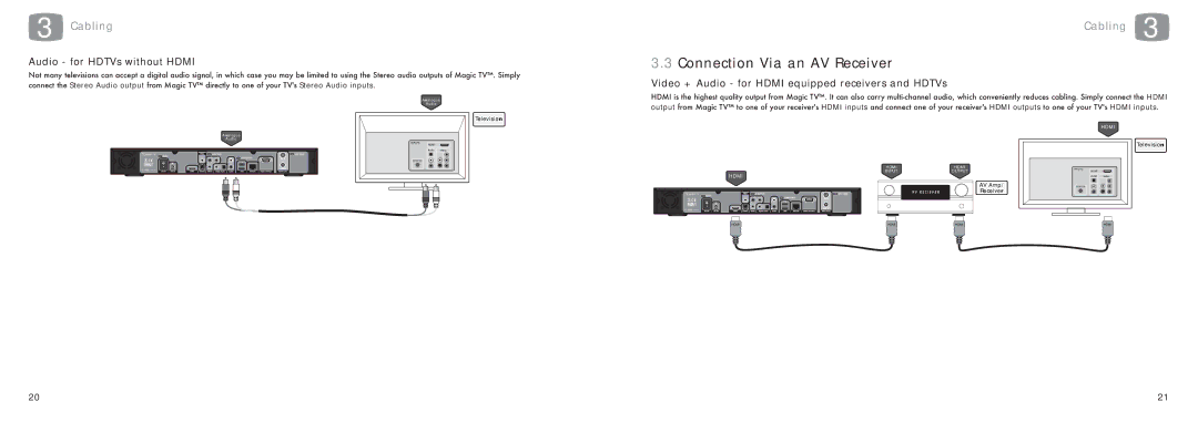 Pixel Magic Systems MTV5000 specifications Connection Via an AV Receiver, Audio for HDTVs without Hdmi 