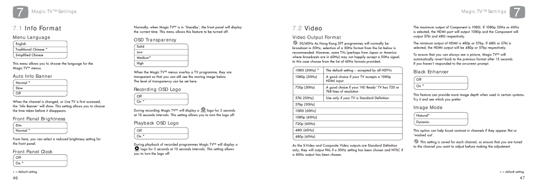 Pixel Magic Systems MTV5000 specifications Info Format, Video 