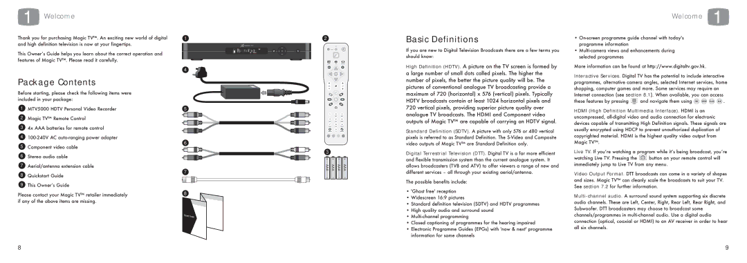 Pixel Magic Systems MTV5000 specifications Package Contents, Basic Definitions 