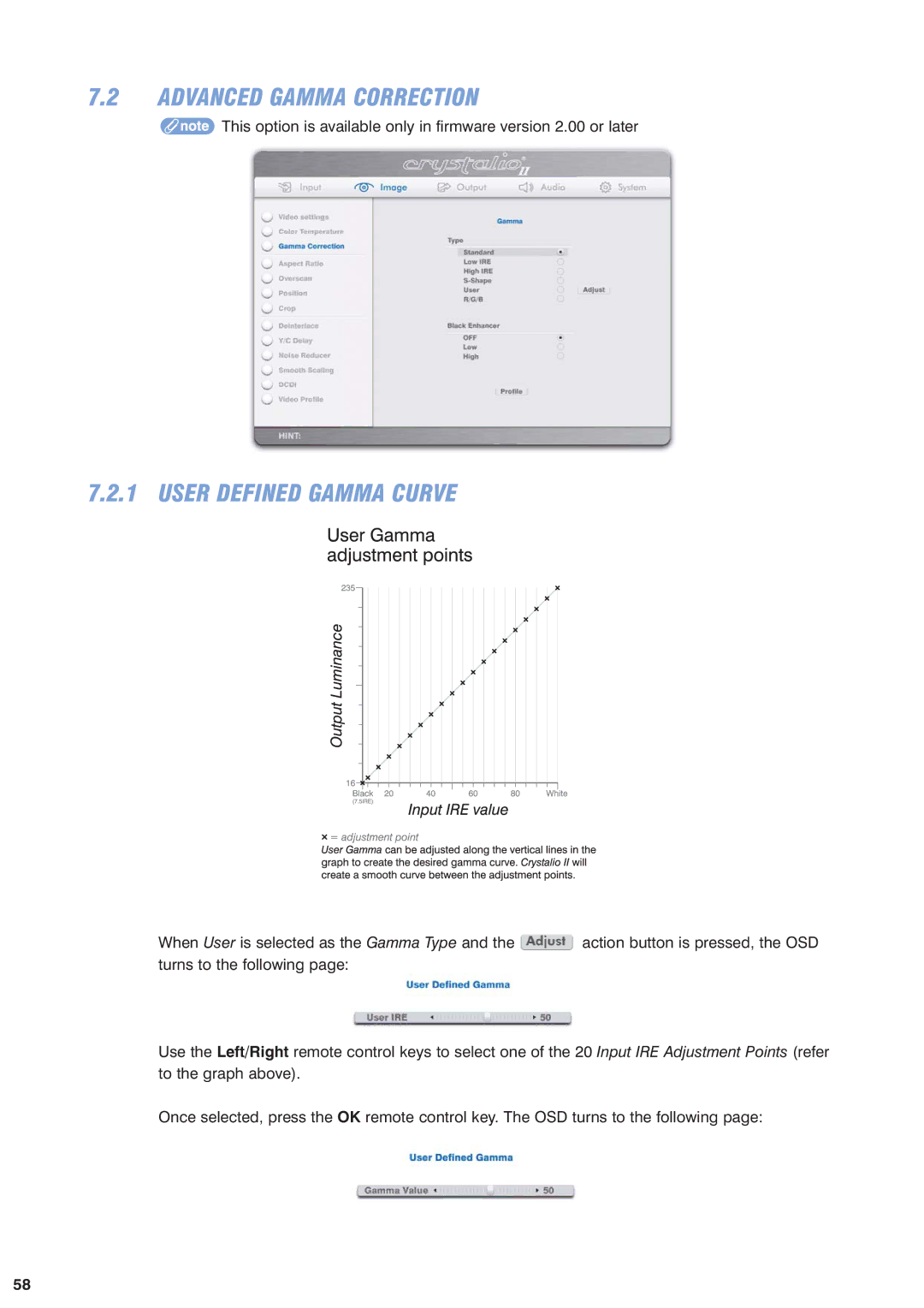 Pixel Magic Systems VPS3800 manual Advanced Gamma Correction, User Defined Gamma Curve 