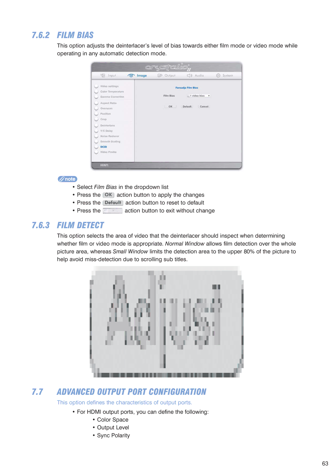 Pixel Magic Systems VPS3800 manual Film Bias, Film Detect, Advanced Output Port Configuration 