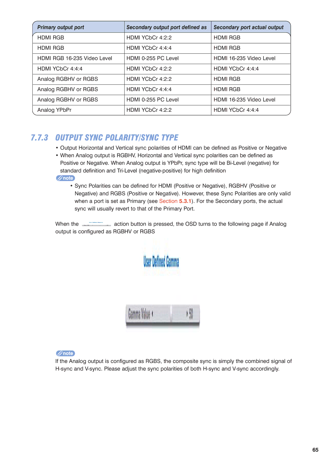 Pixel Magic Systems VPS3800 manual Output Sync POLARITY/SYNC Type 