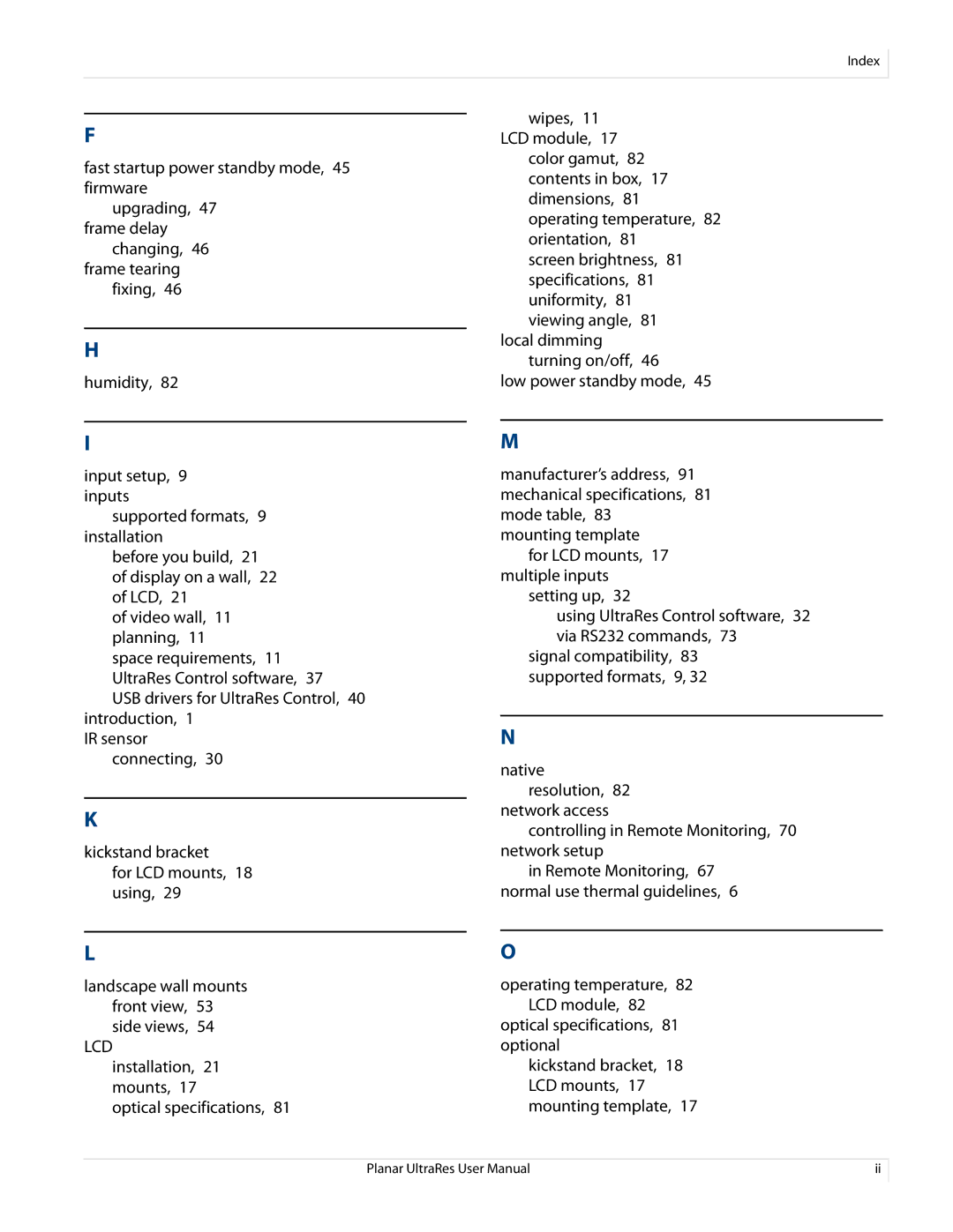 Planar 020-1229-00A user manual Remote Monitoring, 67 normal use thermal guidelines 