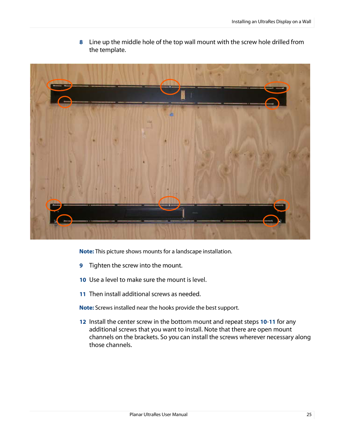 Planar 020-1229-00A user manual Installing an UltraRes Display on a Wall 