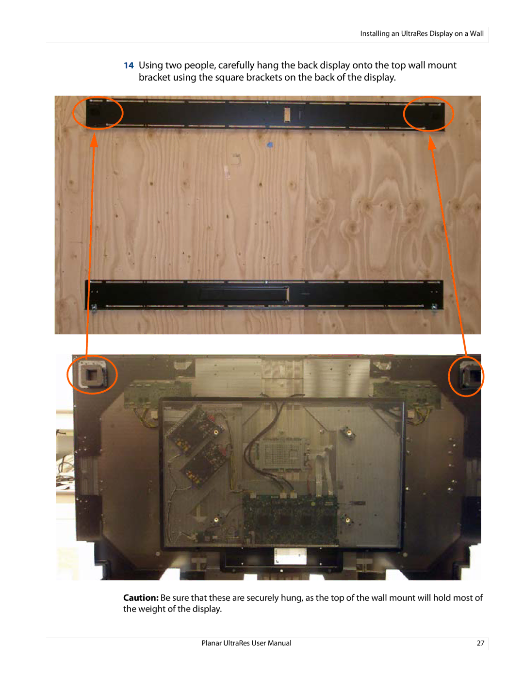 Planar 020-1229-00A user manual Installing an UltraRes Display on a Wall 