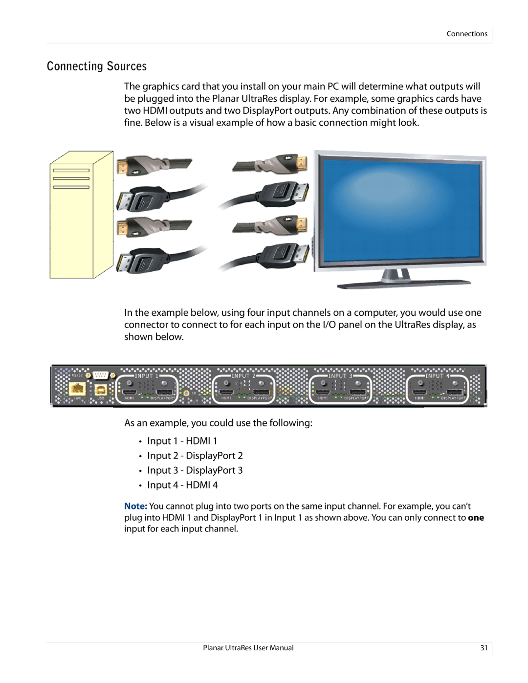 Planar 020-1229-00A user manual Connecting Sources 