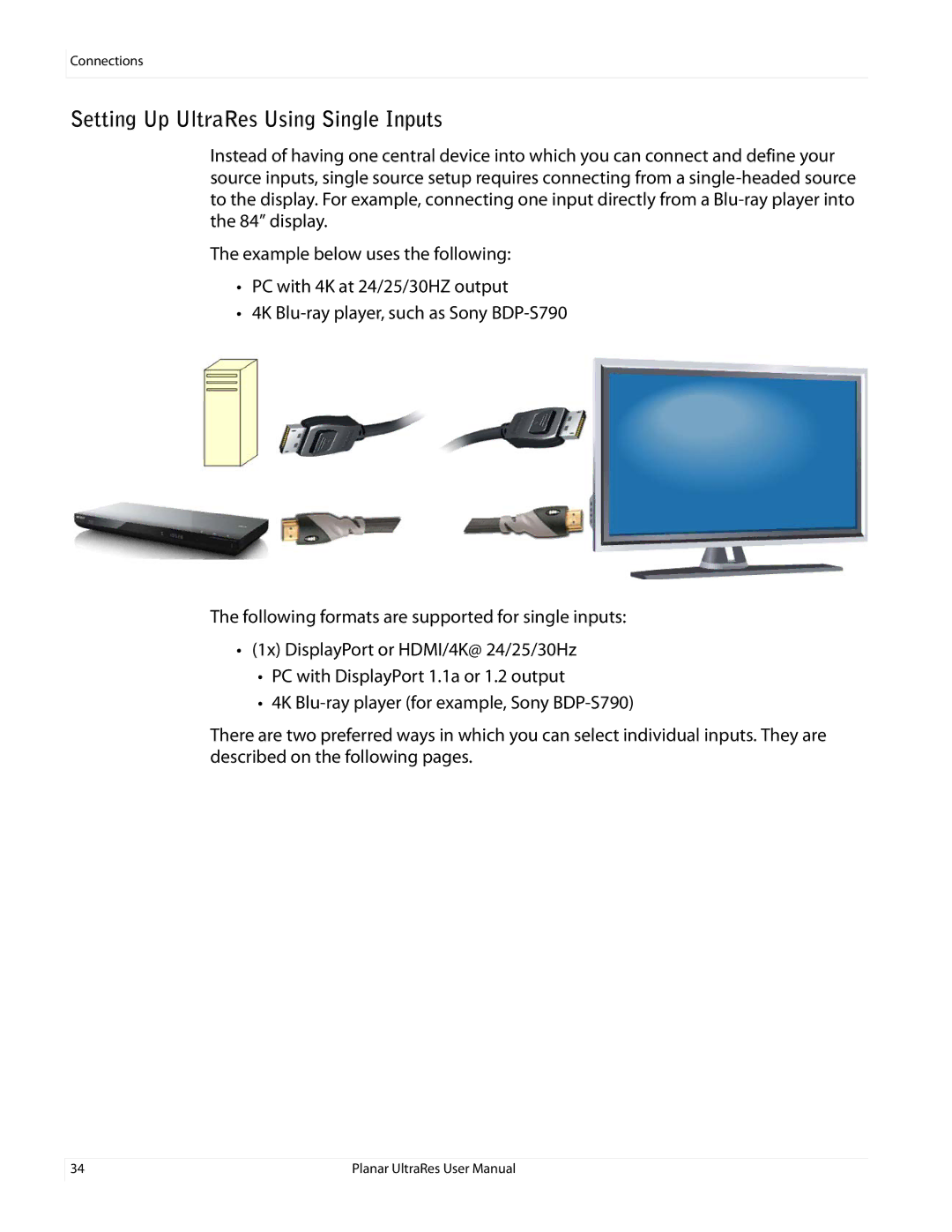 Planar 020-1229-00A user manual Setting Up UltraRes Using Single Inputs 