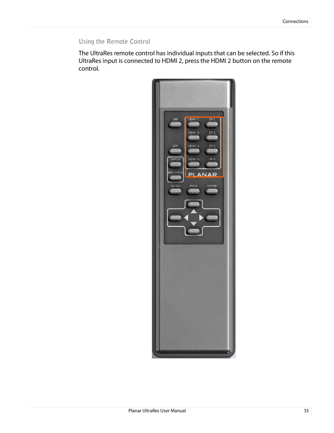 Planar 020-1229-00A user manual Using the Remote Control 