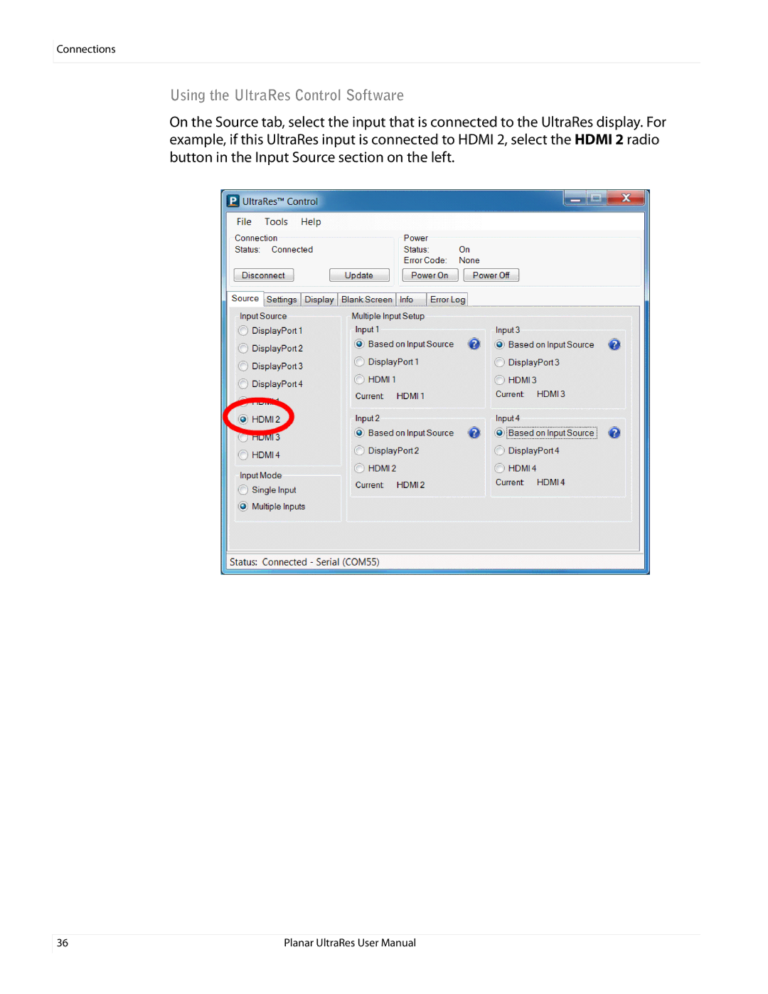 Planar 020-1229-00A user manual Using the UltraRes Control Software 