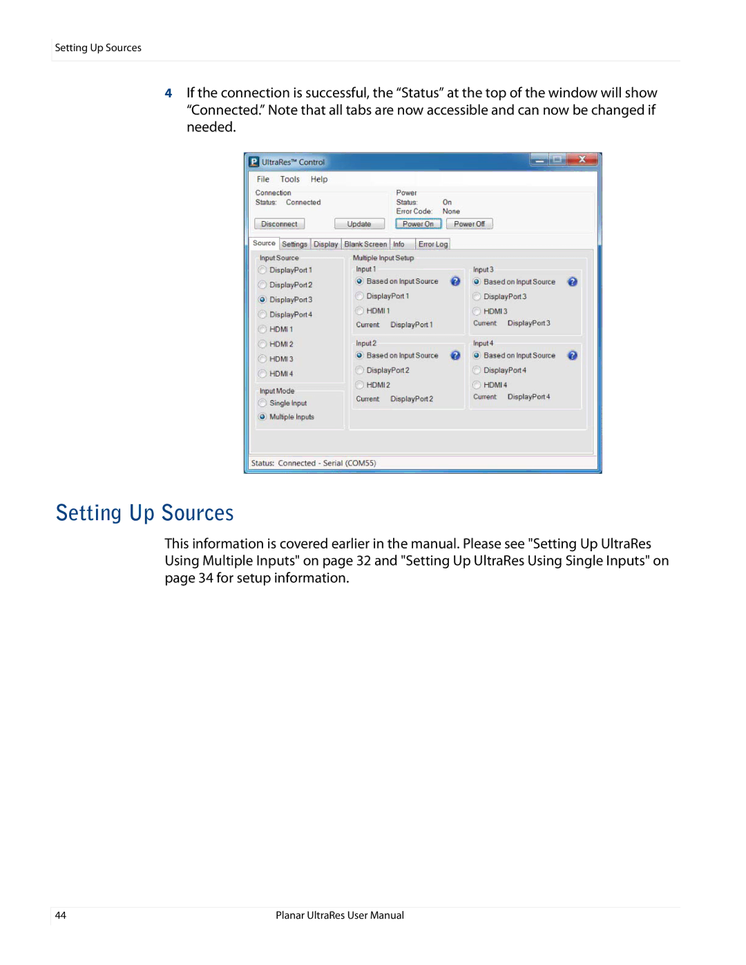 Planar 020-1229-00A user manual Setting Up Sources 