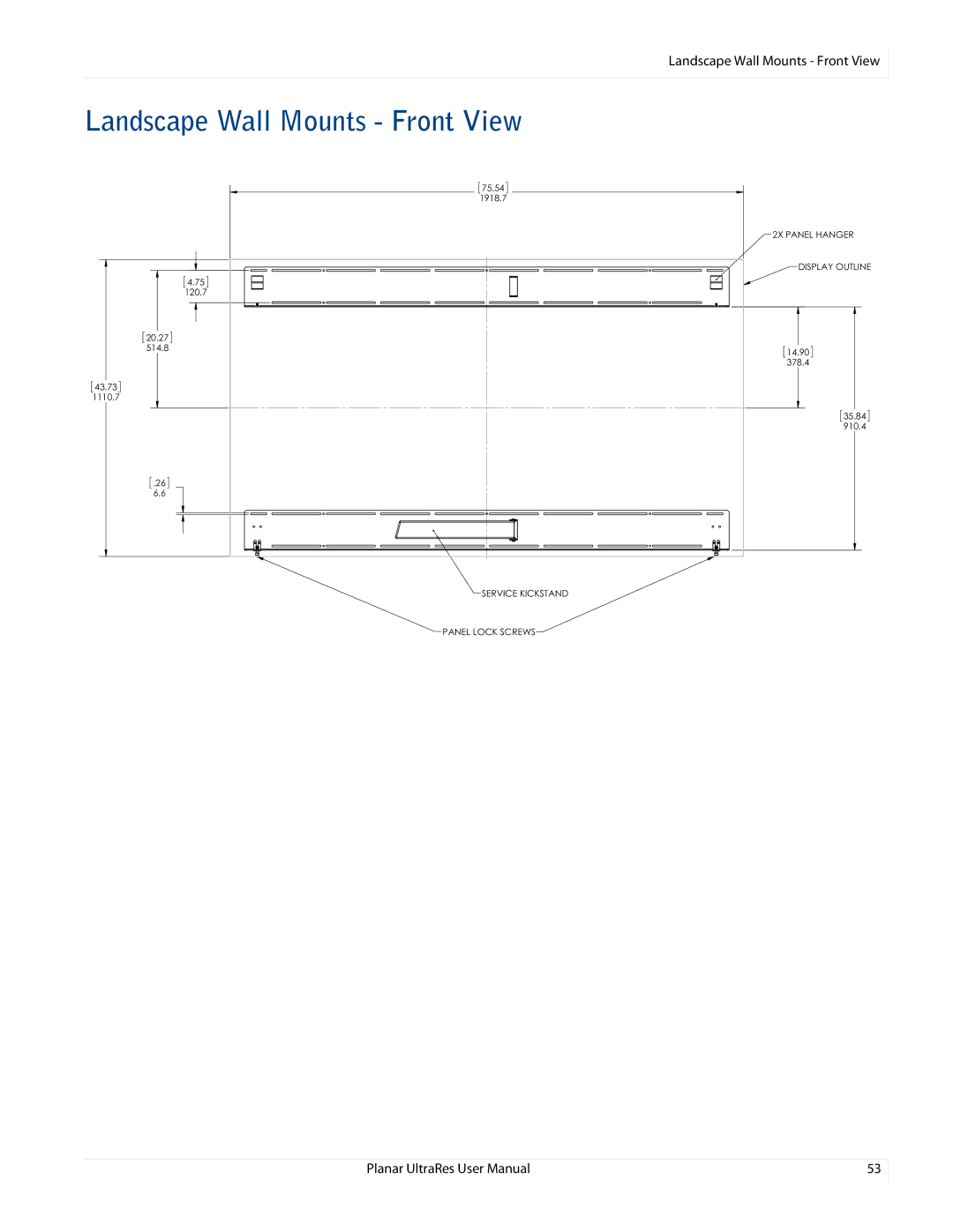 Planar 020-1229-00A user manual Landscape Wall Mounts Front View 